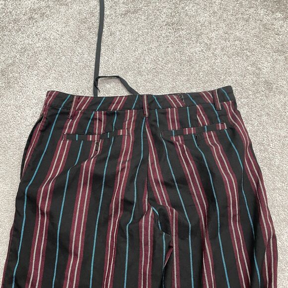 Urban Outfitters Cropped Pants Mens 34 Maroon Black Striped Straight Drawstring - Picture 6 of 15